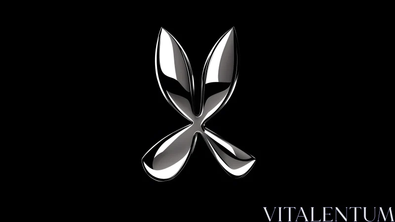 Sleek chrome abstract butterfly logo on black minimalist background.