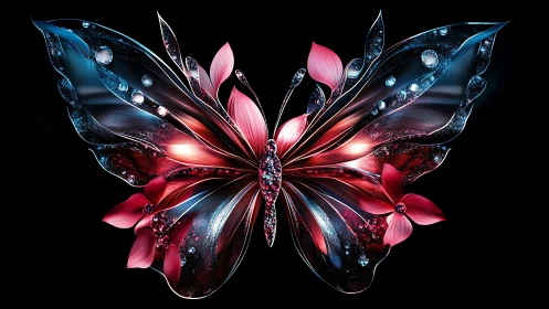 Chromatic glasswing butterfly with jeweled bokeh refractions