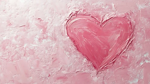 Impasto Heart Form Centered in Monochromatic Pink Field