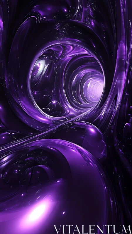 Luminescent violet tunnel swirls into a futuristic void