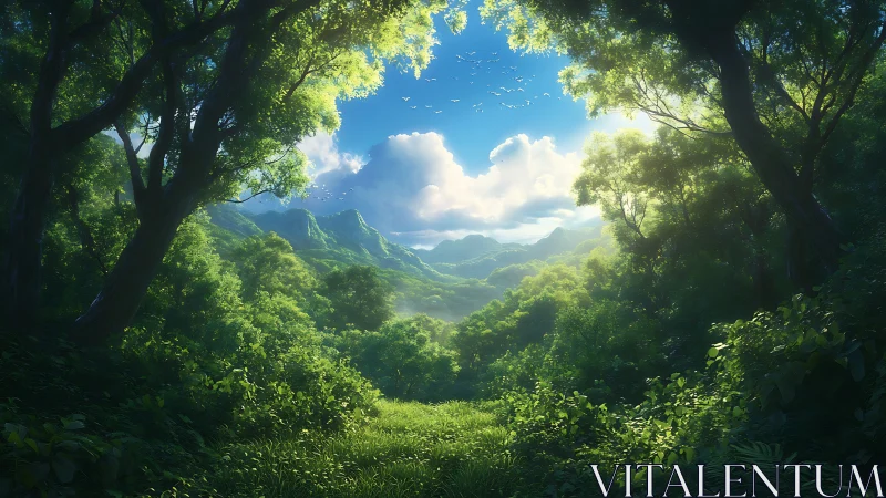 Portal Through the Forest Canopy Frames Mountain Majesty