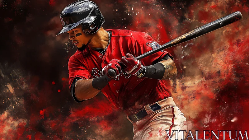 Dynamic digital painting of baseball hitter in mid-swing motion