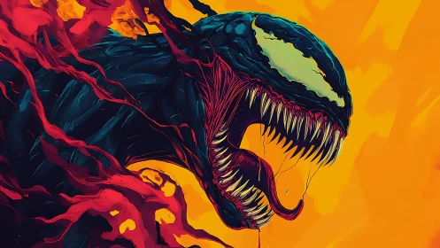 Electric monster portrait in sizzling orange and red fury.