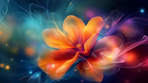 Luminescent abstract bloom with flowing spectral light trails