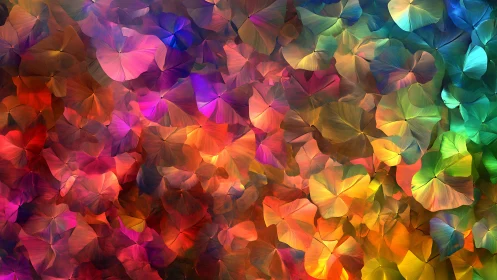 Prismatic petals drift like luminous leaves across twilight