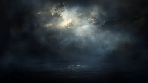 Soft light over shadowed waters in a dreamlike nightscape.