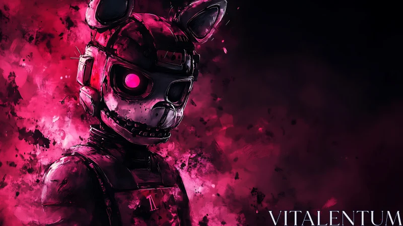 Cybernetic rabbit android emerges in neon magenta haze