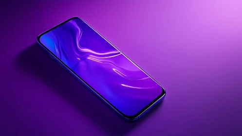 Ultra-slim smartphone with iridescent glass under neon light.