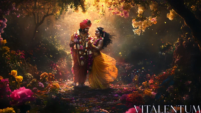 Mythological Romance in Enchanted Forest Garden.