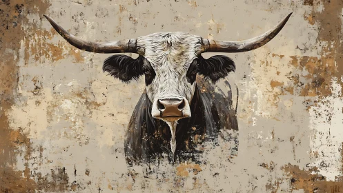 Longhorn cattle head rendered against distressed neutral ground