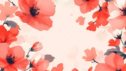 Red Poppies Botanical Border Floral Design.