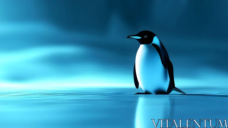 Emperor penguin standing on icy surface, digital art style. Emperor penguin standing on icy surface, digital art style.
