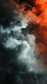 Dense white and orange smoke clouds on dark backdrop.