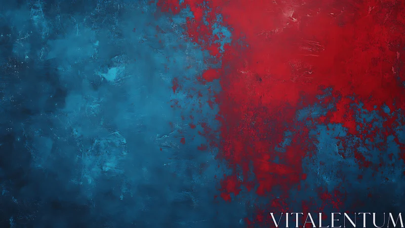 Red textured paint overlays diffuse blue abstract background