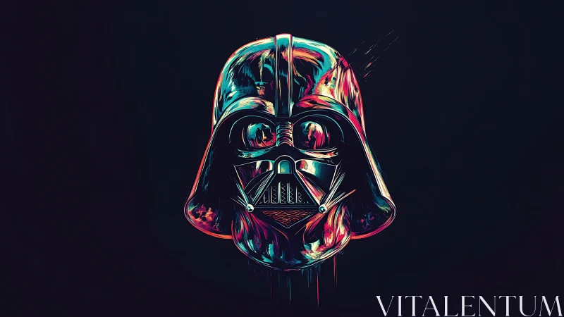 Neon sci fi helmet portrait on dark minimalist background.