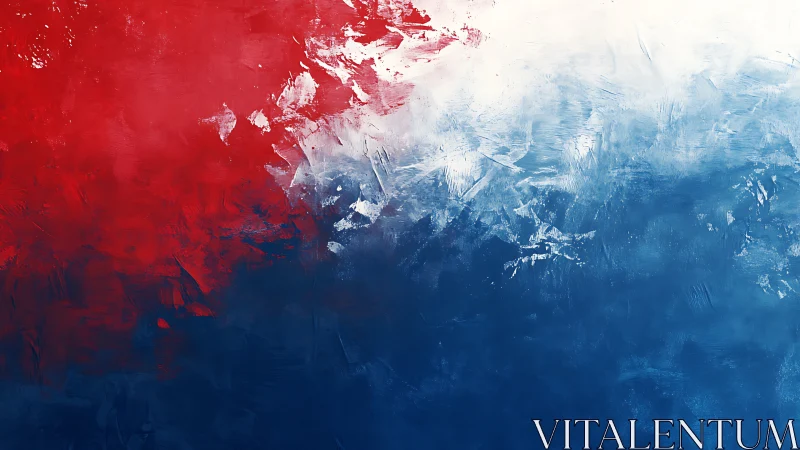 Textured red white blue abstract canvas painting.