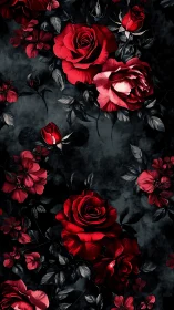 Red roses with dramatic shadows in high-contrast moody floral composition