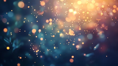 Luminous bokeh particles drift across a teal to amber gradient