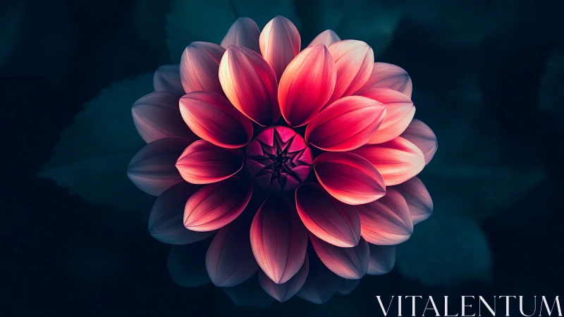 Pink Dahlia Flower Against Dark Teal Background