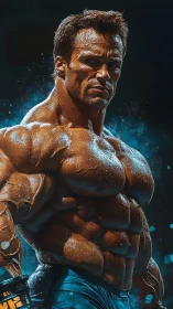 Hyper-real muscular male torso in strong directional light.