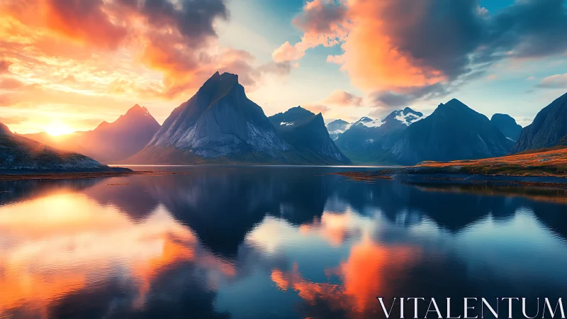 Sunlit fjord peaks mirror across glassy chromatic water