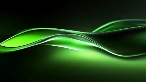 High-gloss luminous green waveform with layered ribbon surfaces