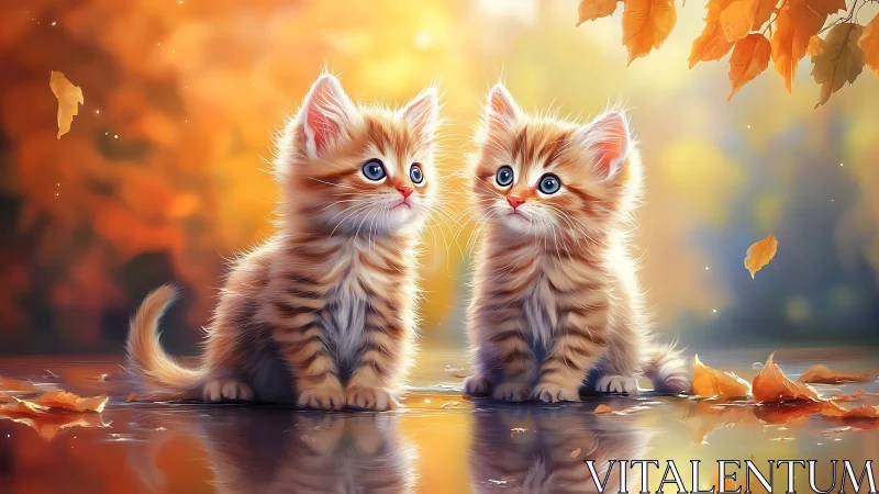 Two Tabby Kittens in Autumn Glow.