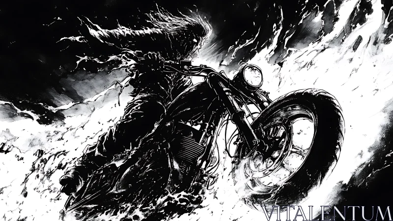 Midnight rider surging through a storm of light and shadow.