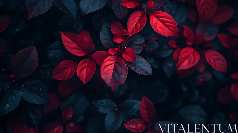 Red foliage cluster against dark leaves background.