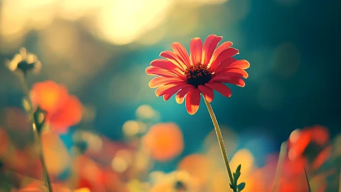 Radiant Gerbera Daisy Glowing in Golden Light.