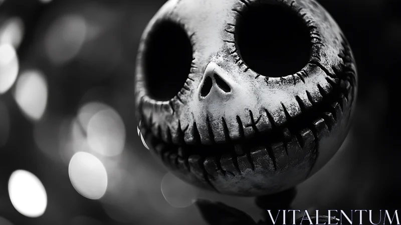 Playfully spooky skull character in dreamy monochrome light.
