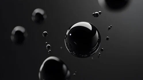 Glossy Black Liquid Spheres in Minimalist Abstract Style.