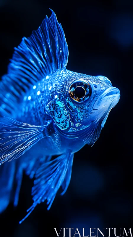 Blue tropical fish rendered in high detail against darkness.