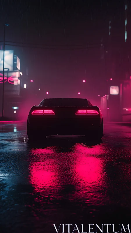 Sleek night drive glowing in neon rain reflections.