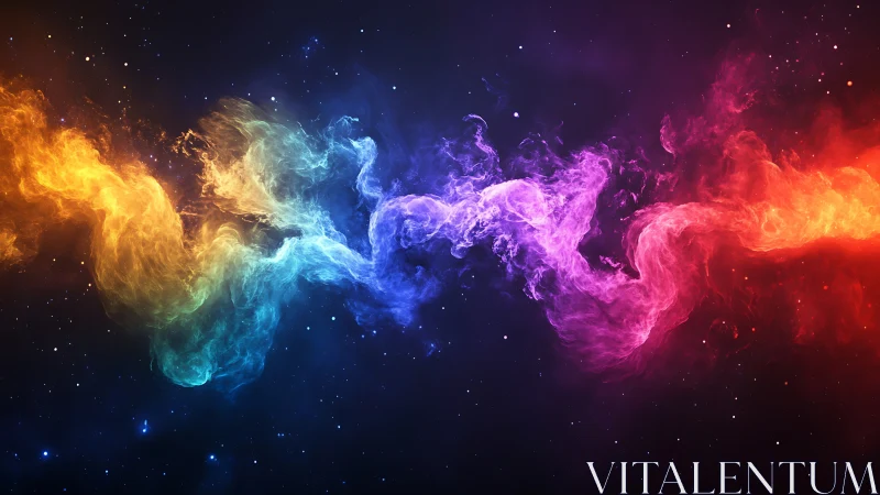 Chromatic nebula streams intertwine across deep cosmic void.