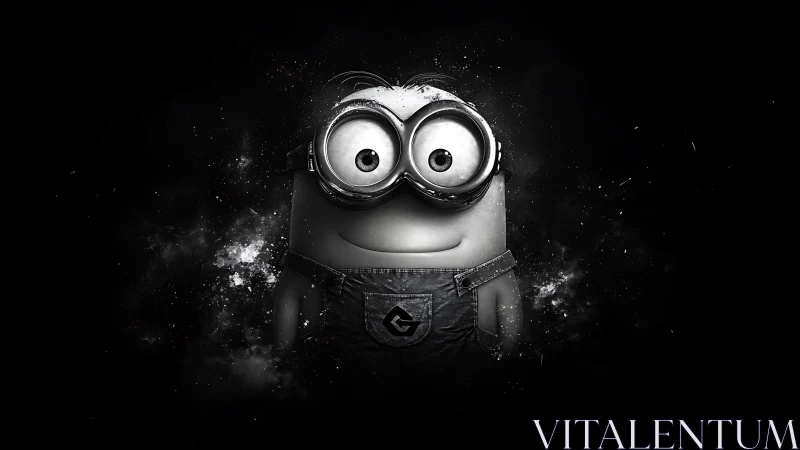 Minion character rendered in monochrome on dark space background