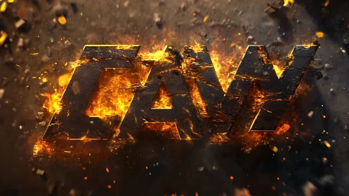 Molten rock text logo engulfed in dynamic fiery explosion