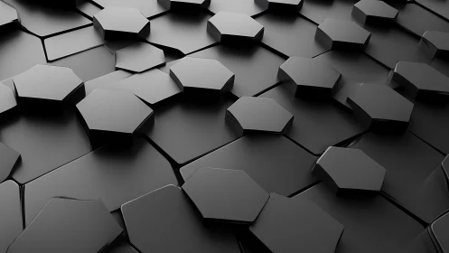 Sleek black hexagon tiles rise in a calm geometric rhythm