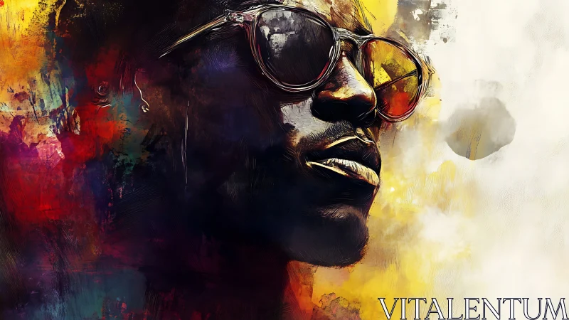 Stylized portrait of man in sunglasses with abstract colors.