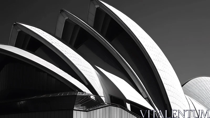 Modern shell-like roof structures in monochrome detail.