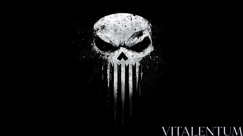 White distressed skull emblem with vertical streaks