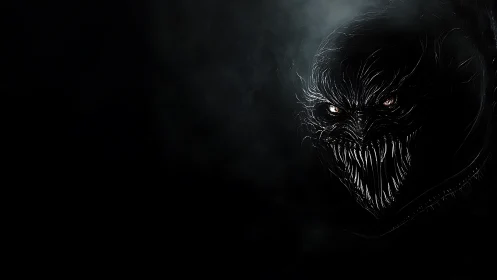 Nocturnal void creature emerges with bioluminescent teeth and eyes