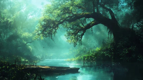 Luminous Forest Waters Echo Ancient Enchantment.