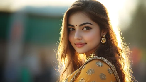 Backlit cultural portrait with bokeh isolated subject rendering.