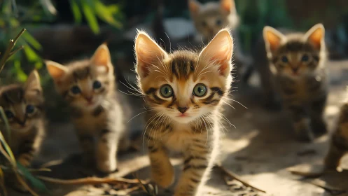 Golden-Eyed Kittens Unite in Sunlit Convergence.