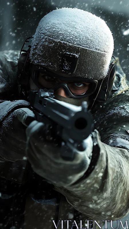 Tactical Operator in Heavy Snowfall.