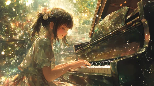 Soft afternoon piano dream with sunlight and drifting petals.