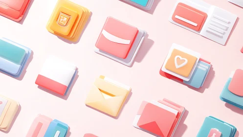 Isometric pastel UI icon grid for modular communication apps.