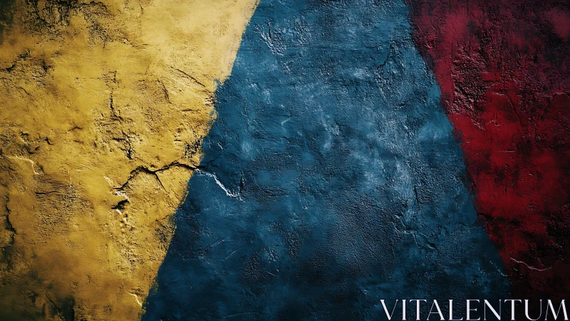 Textured tricolor abstract with diagonal chromatic planes.