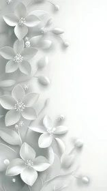 White 3D Flowers with Pearl Petals and Stems